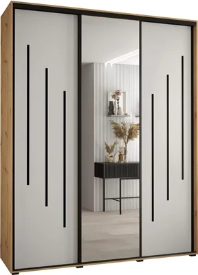 Produktbild von MEBLE KRYSPOL Cannes 9 Schrank mit 3 Schiebetüren - 205,2x190x60 cm - Artisan Weiß Schwarz