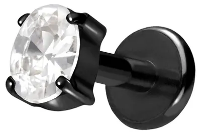 Produktbild von Ohrpiercing, Nasenpiercing Titan Labret mit Push Fit EINGEFASSTES KRISTALLOVAL Schwarz Stablänge: 6mm | Stabstärke: 1,2mm