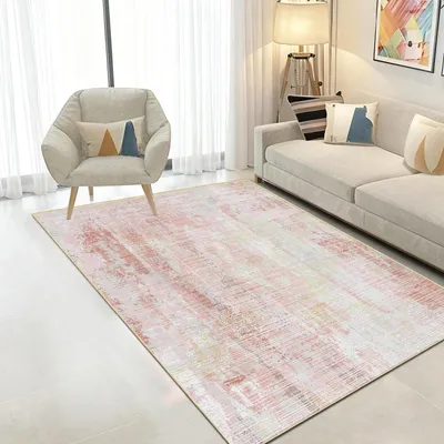 Productafbeelding van Kortpolig vloerkleed, roze, 60x90 cm, wasbaar en antislip, abstract patroon