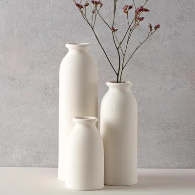 Image de Vase en céramique, lot de 3 pièces, blanc, différentes tailles, idéal pour le salon