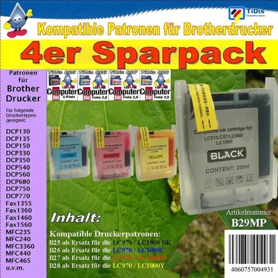 Produktbild von LC-1000 / LC-970 Multipack mit 4 TiDis Ersatzdruckerpatronen
