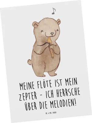 Produktbild von Mr. & Mrs. Panda Postkarte Flötenzauber - Weiß - Geschenk, Melodie, Postkarten, Musikinstrument, Musiker, Ansichtskarten, Lernen, Musik, Jazz, Ansichtskarte, Instrument