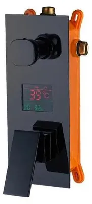 Zdjęcie produktu dla Bateria prysznicowa montowana na ścianie - mieszacz dwukierunkowy - mosiądz - cyfrowy wskaźnik temperatury - zasilana wodą (bez baterii) - czarna
