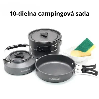 Obrázok produktu pre Campingový Kuchynský Set 10-dielny – Outdoor Hrncová Súprava s Kanvicou a Panvicou, Ľahký Hliníkový Kempingový Riad na Kempovanie, Turistiku a Piknik