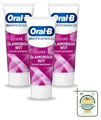 Imagen del producto de 3 unidades de pasta dental Oral-B 3D White Advanced Luxe Glamorous White, 75 ml - Paquete ahorro