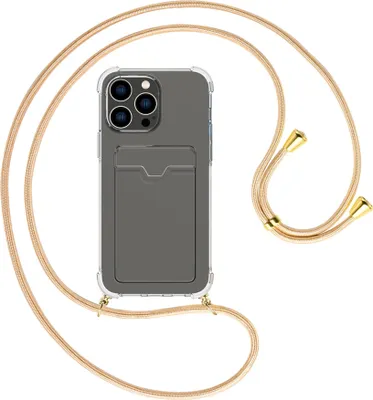 Produktbild von Handykette Backcover-Schutzhülle mit Band (Metall goldfarben) für Apple iPhone 15 Pro Max - Goldkordel