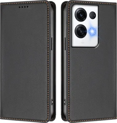 Obrázek produktu pro Kožené pouzdro pro Oppo Reno8 Pro 5G, magnetické flipové pouzdro zPolyuretankůže se stojánkem Černá