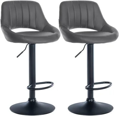 Produktbild von CLP 2er Set Barhocker Milet Kunstleder höhenverstellbar drehbar mit Rückenlehnen grau Material Gestell Metall matt schwarz