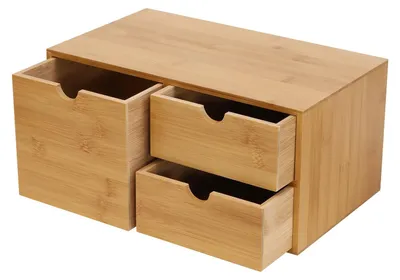Image de Organisateur de bureau en bambou, mini tiroir de bureau en bambou, boîte de rangement pour bureau et pour la maison