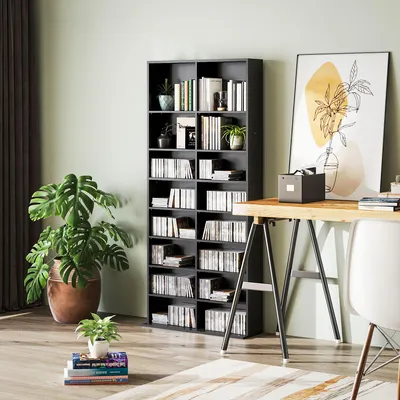 Produktbild von SUGIFT CD Regal, Blu-ray DVD Ständer mit 18 Fächern, Medienregal Spanplatte, Schwarz | 78,5 x 24 x 175 cm | 14 verstellbare Einlegeböden | bis zu 640 CDs