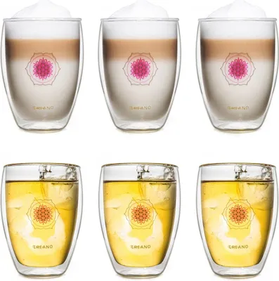 Produktbild von Creano doppelwandiges Tee-Glas, Latte Macchiato, Thermobecher Blume des Lebens | 250ml, in exklusiver Geschenkbox 6er Set
