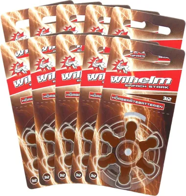 Produktbild von 60 x WILHELM Hörgerätebatterien Typ 312 braun Hörgerätbatterie PR41 ZL3  1,4/1,45 V
