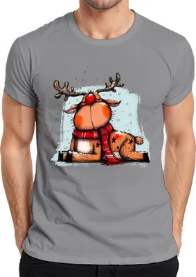 Produktbild von Rudolf Rentier Weihnachten rote Nase roter Schal Geschenk Herren T-Shirt, Grau, 3XL