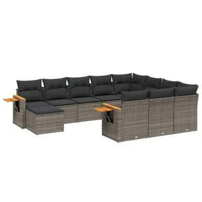 Produktbild von vidaXL 11-tlg. Garten-Sofagarnitur mit Kissen Grau Poly Rattan