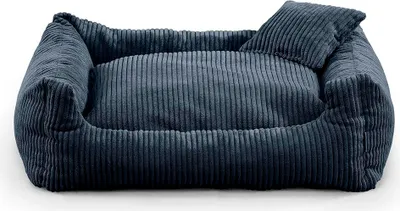 Image de Lit pour chien - matériau doux et nervuré avec remplissage en mousse de polyuréthane, résistant aux salissures, en différentes couleurs et tailles, petit coussin inclus (XL - 100x75, bleu marine)
