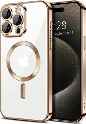 Obrázek produktu pro Magnetické čiré pouzdro pro iPhone 15 Pro, kompatibilní s MagSafe, galvanicky pokovené ochranné pouzdro s ochranou fotoaparátu Hnědý