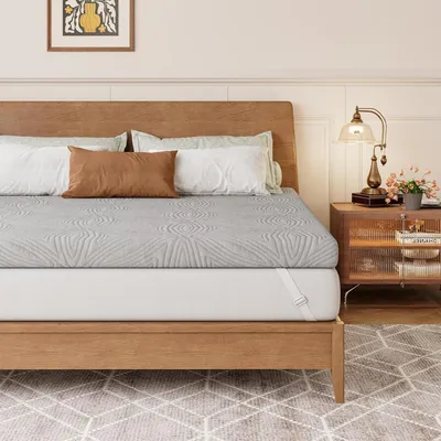 Immagine prodotto di Topper per materasso 90x200 cm, altezza 7,5 cm, imbottitura in gel (durezza H3/H4), colore grigio, lavabile, antiscivolo
