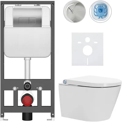 Imagen del producto de Inodoro de pared con bidé Cronus Standard - blanco brillante - botón Prime/Modulo, plateado - de pared - instalación previa/pladur - 59,3 x 38,4 cm