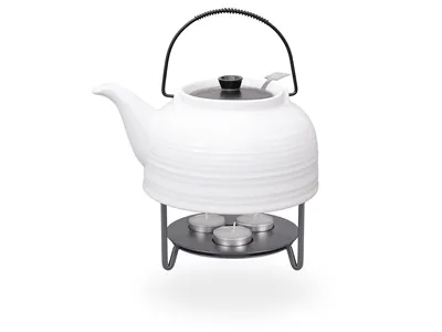 Produktbild von Nelly Teeset / Teekanne 1,5 liter aus Keramik mit Sieb und Stövchen, weiß/schwarz