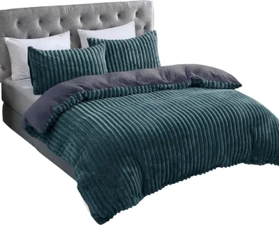Obrázek produktu pro Plyšové povlečení v manšestrovém vzhledu Oboustranné povlečení na zip antracitově zelené 155x200 cm