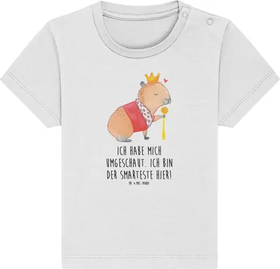 Produktbild von Mr. & Mrs. Panda  T-Shirt Capybara König 12. - 18. Monat - Weiß - Geschenk, Babyshirt, Baby Jerseyshirt, Top, Lustige Sprüche, Kinder Oberteil, Shirt