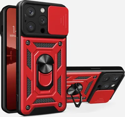 Produktbild von Armor Handyhülle für Apple iPhone 15 Pro Kameraschutz Handy Panzer Case Cover Schutzhülle Outdoor Farbe: Rot