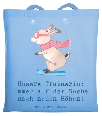 Produktbild von Mr. & Mrs. Panda Jutebeutel Skispringen Trainerin - Sky Blue - Geschenk, Sportart, Danksagung, dokumententasche, Wettkampfvorbereitung, Sprungtechnik, Uni Tasche