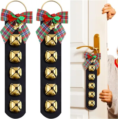 Produktbild von 2 Stück weihnachtliche Glöckchen für Türknaufglocken, Sicherheit für Türklingeln, Türhänger mit Schleife, Gold