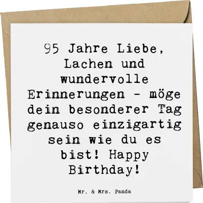 Produktbild von Mr. & Mrs. Panda Grußkarte Spruch 95. Geburtstag - Weiß - Geschenk, Glückwunschkarte, Familie, Feier, Klappkarte, anlasskarte, Geburtstagsfeier, Happy Birthday, faltkarte