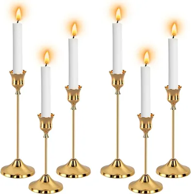 Productafbeelding van Kandelaars, 6 stuks, goud, kaarsenstandaard, staafkaarsenhouder, gouden kaarsenhouder, bruiloft, kaarsenstandaard, kerstdecoratie, binnen, tafel