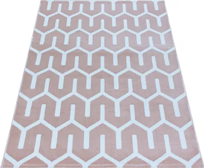 Produktbild von Kurzflor Teppich Wohnzimmer Pink 200x290 Rechteck Geometrisches Design aus Polypropylen