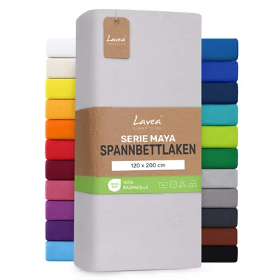 Produktbild von Lavea® Spannbettlaken 120x200cm, Maya, 100% Baumwolle – Weiches, atmungsaktives Bettlaken für Matratzen bis 20cm - Silber