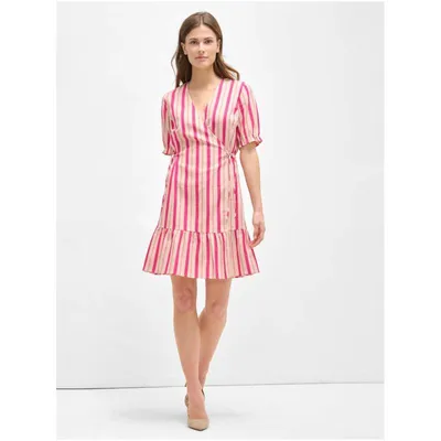 Produktbild von Orsay Rosa gestreiftes Wickelkleid aus Leinen DP-3414259__XS