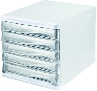 Produktbild von Schubladenbox 5 Schübe transparent/lichtgrau Packung mit 4 Stück