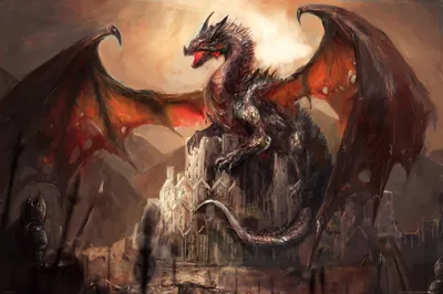 Produktbild von Drachen Kunstdruck Bild - Ein Schloss, Erobert Von Einem Drachen (80 x 120 cm)