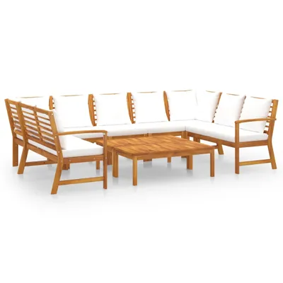 Produktbild von vidaXL 9-tlg. Garten-Lounge-Set mit Auflagen Creme Massivholz Akazie