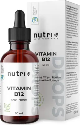 Produktbild von nutri+ Vitamin B12 Tropfen hochdosiert + vegan - flüssig Komplex mit Methylcobalamin