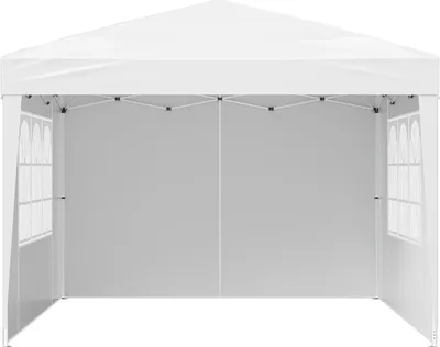 Image de SucceBuy Pavillon pliable 2,95x2,95x2,63m, tente de jardin portable avec parois latérales et fenêtres, réglable en hauteur sur 3 positions, tente pour événements en plein air, protection solaire, blanc