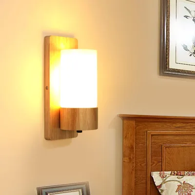 Wandlampe Holz Glas E27 28 cm für Wohnzimmer Flur