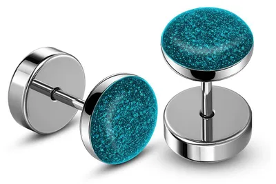 Produktbild von Fake Plugs Edelstahl Glitzer 10mm Fake Tunnel Piercing Ohrstecker Damen Herren - türkis