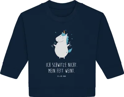 Produktbild von Mr. & Mrs. Panda Organic Baby Pullover Einhorn Fitness 24. - 36. Monat - French Navy - Geschenk, Einhörner, Abnehmen, Sport, Unicorn, Fitnessstudio, Bullover