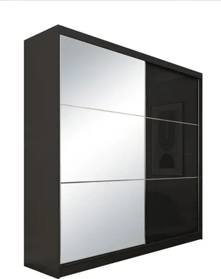 Produktbild von Schrank mit Schwebetüren VIVA 200cm - Kleiderschrank mit Schubkasteneinsätze & Kleiderstangen (Schwarz)