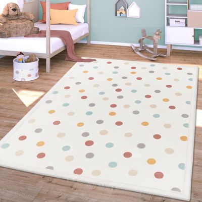 TT Home Waschbarer Teppich Krabbelmatte Babyzimmer Kinder Rutschfest Flauschig Punkte Größe 120x160 cm