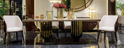 Image de Ensemble de salle à manger de luxe : table de salle à manger exclusive et 4 chaises de cuisine (5 pièces)