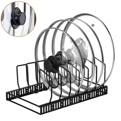 Produktbild von Pfannengestell - Pfannenhalter Topfaufbewahrungsregal - Pfannen Organizer - Verstellbar - 7-stufig - Pfannenorganizer - Schwarz