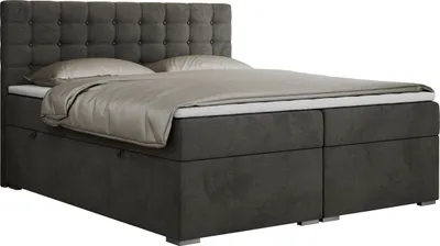 Produktbild von Boxspringbett 120x200 mit Bettkasten, Bett 120x200 mit Matratze und Topper - SUSAN - 120x200 - Dunkelgrau - Velvet - H3