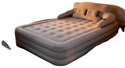 Image de Matelas gonflable, fabriqué en PVC, taille double, dossier ergonomique, coussins intégrés, design portable et pliable