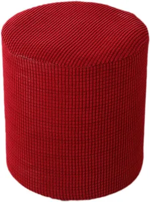 Produktbild von Runder Poufbezug aus Waffel-Jacquard-Samt, elastischer Fußstützenbezug, weinrot