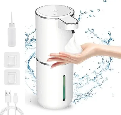 Zdjęcie produktu dla Automatyczny dozownik mydła, naścienny, bezdotykowy 380 ml, elektryczny dozownik z czujnikiem podczerwieni, ładowany przez USB, wodoodporność IPX5