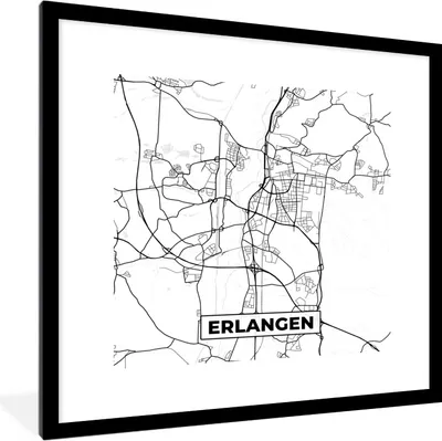 Produktbild von MuchoWow® Gerahmtes Poster Stadtplan - Karte - Erlangen 40x40 cm - Poster mit Schwarzem Bilderrahmen Wandposter Rahmen Foto Bilder - Poster - Plakat im Rahmen